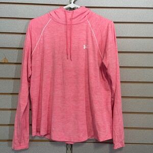Under Armour Pink Heathered Long Sleeve Hoodie Top‎ Women's L Heat Gear